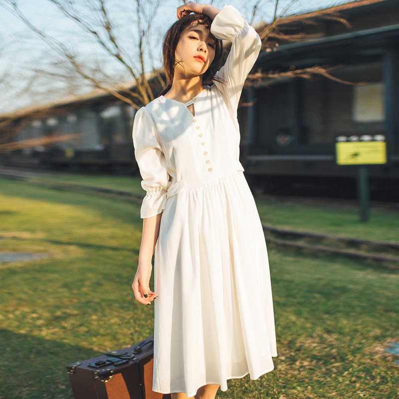 安妮陈2017春款女装白色系带连身裙洋装 - 洋装/连衣裙 - 丝．绢 白色