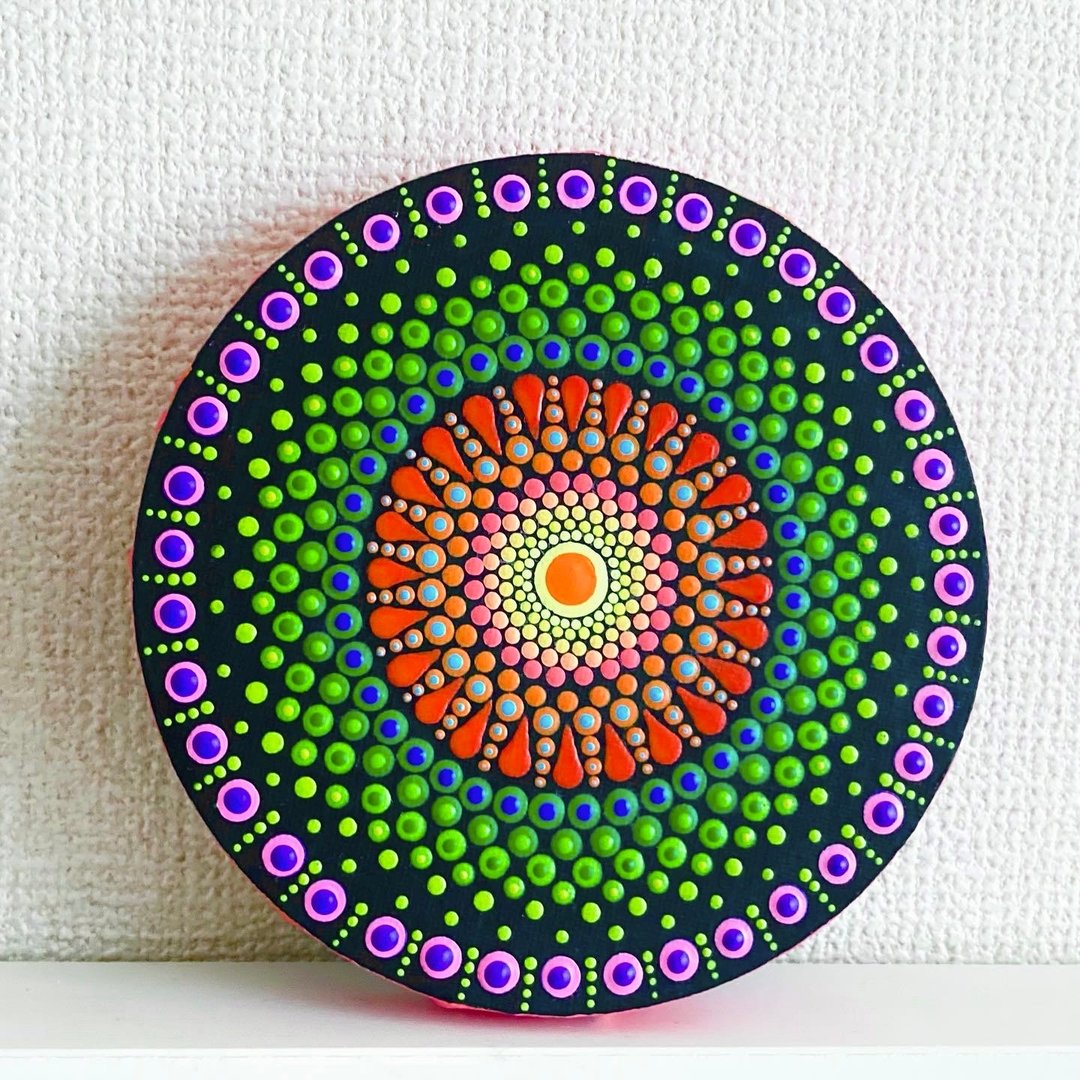 Dot Mandala Fireworks No.4 Orange Green Purple   15cm - 海报/装饰画/版画 - 棉 