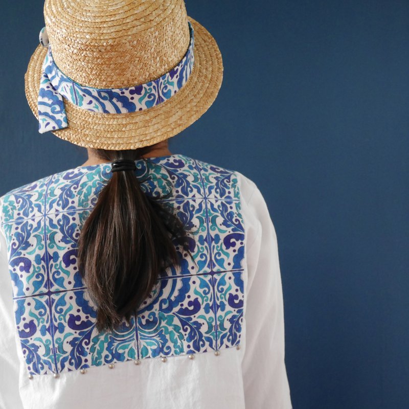Woven straw hat with fabric hat band - 帽子 - 木头 咖啡色
