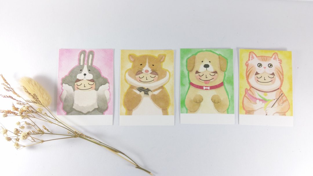 装扮动物留言卡：兔 / 鼠 / 狗 / 猫 - 卡片/明信片 - 纸 多色