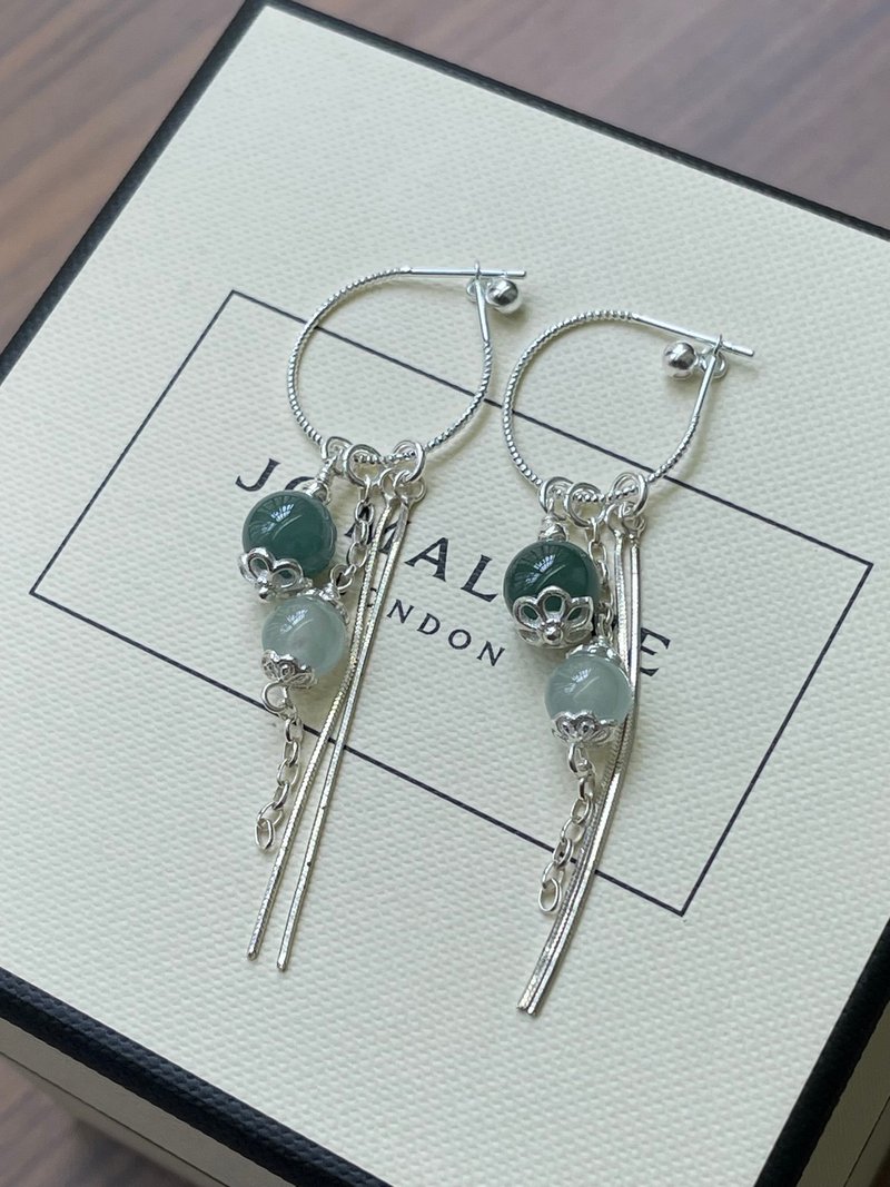 宠爱//天然翡翠A货 蓝水 晴水 925银 耳勾 - 耳环/耳夹 - 玉石 