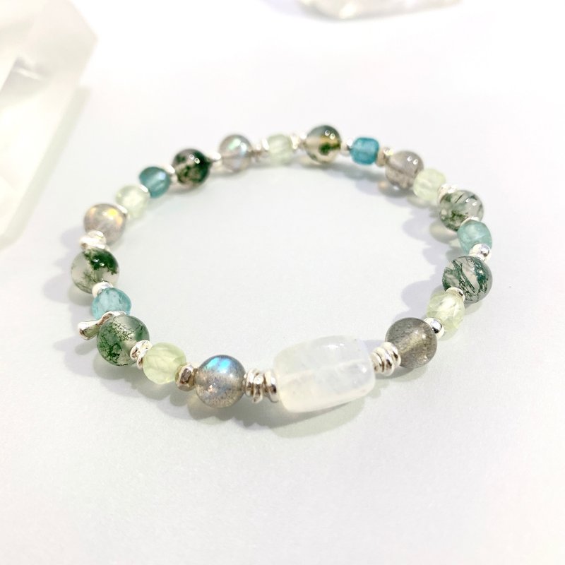 Ops Moonstone bracelet -月光石/拉长石/葡萄石/磷灰石/限定版 - 手链/手环 - 宝石 绿色