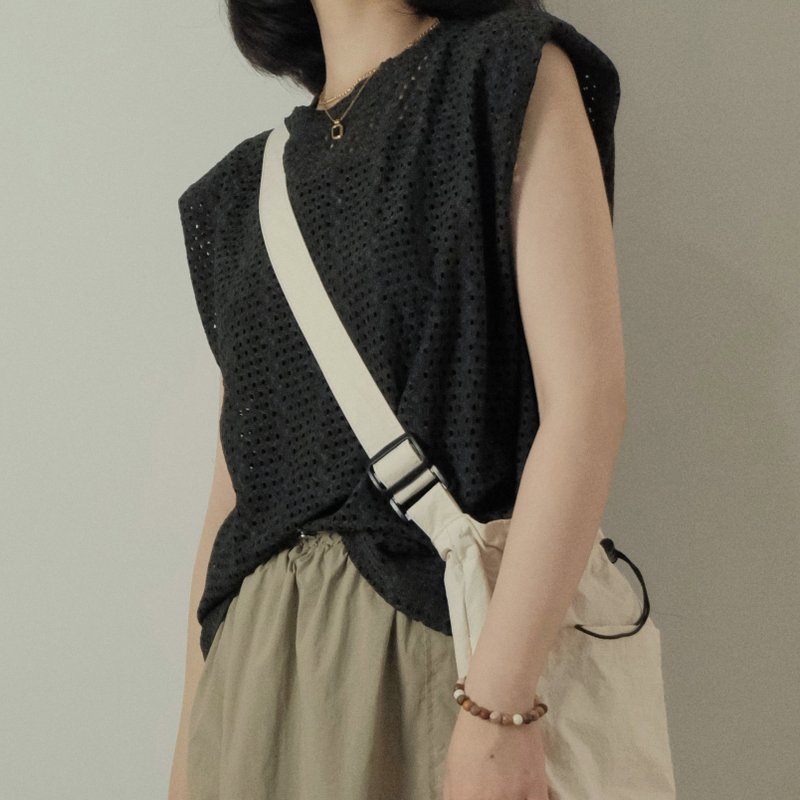 夏季镂空无袖套头上衣 - 女装上衣 - 聚酯纤维 黑色