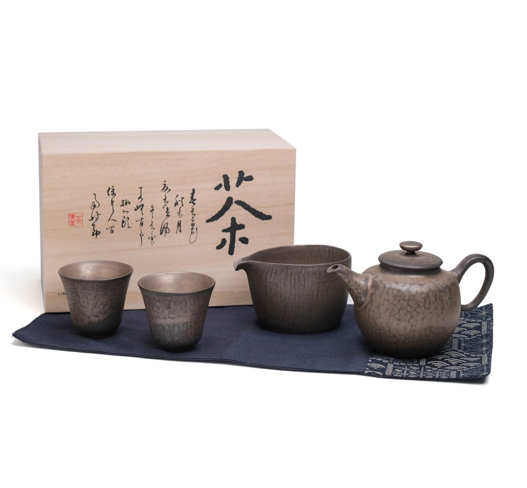 陶作坊│茶旅行_木茶便当_伫在拓黑宽壶4件组 - 茶具/茶杯 - 陶 黑色