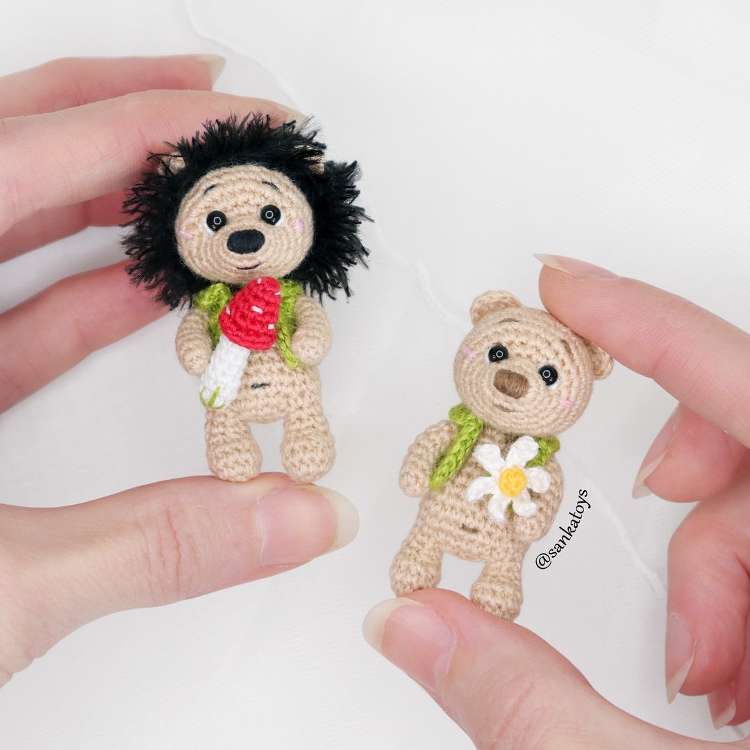 Crochet pattern Mini hedgehog and bear, PDF Digital Download, DIY micro - 手工艺教程/工具书 - 其他材质 
