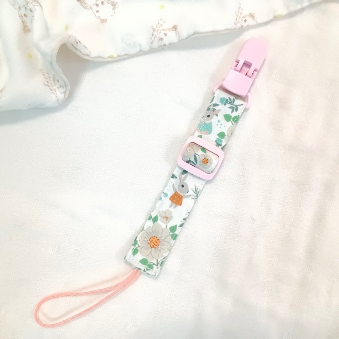 木槿花兔兔。可调长度手工奶嘴链(香草奶嘴一般奶嘴适用 - 奶瓶/奶嘴 - 棉．麻 粉红色