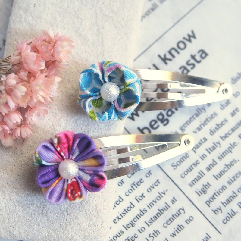 【发夹】tsumami-zaiku 花 2 件套 No2 - 发饰 - 棉．麻 蓝色