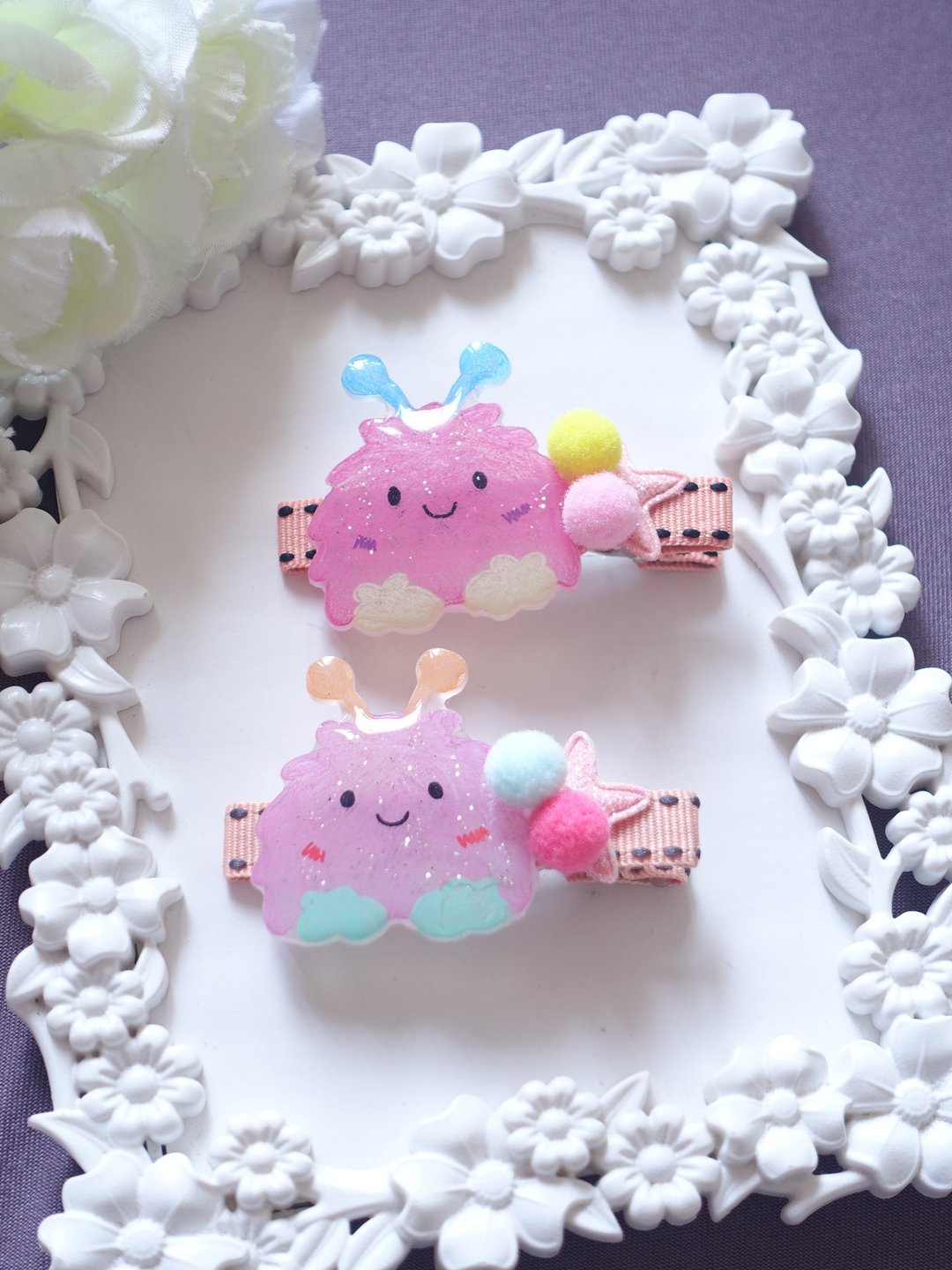 手绘 小怪兽发夹 热缩片滴胶 Handmde UV Resin Hair Clip - 发饰 - 其他材质 