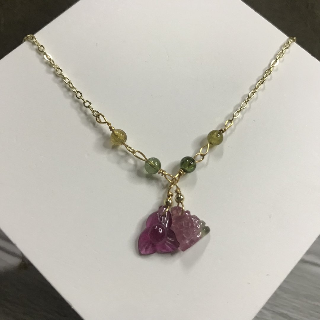 招财旺夫I西瓜碧玺电气石Tourmaline14K颈链I糖果花I情人节礼物 - 项链 - 水晶 