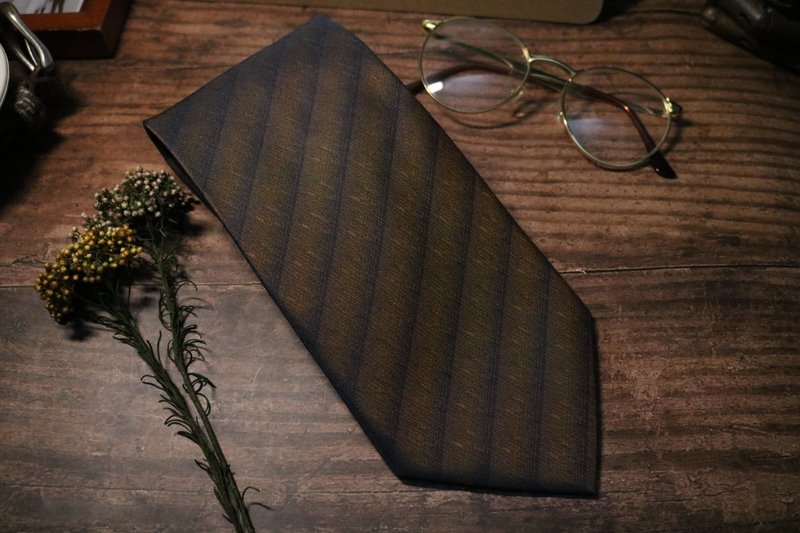 复古褐色大条纹商务正装领带休闲百搭款式真丝领带 - 领带/领带夹 - 丝．绢 咖啡色