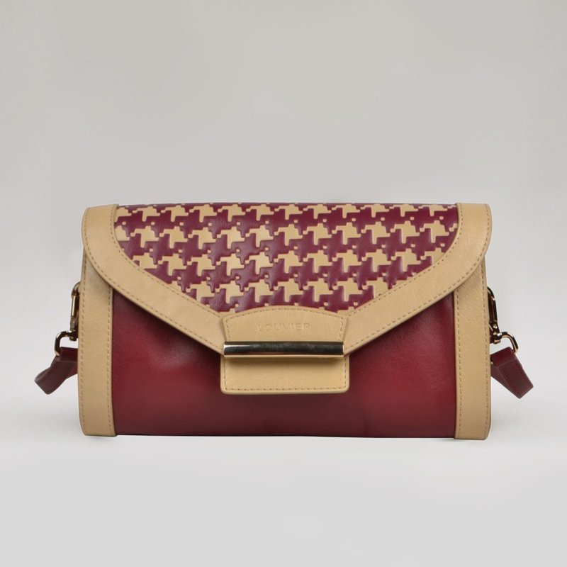 真皮复古千鸟纹 斜背包/侧背包 三色选择 - 侧背包/斜挎包 - 真皮 卡其色