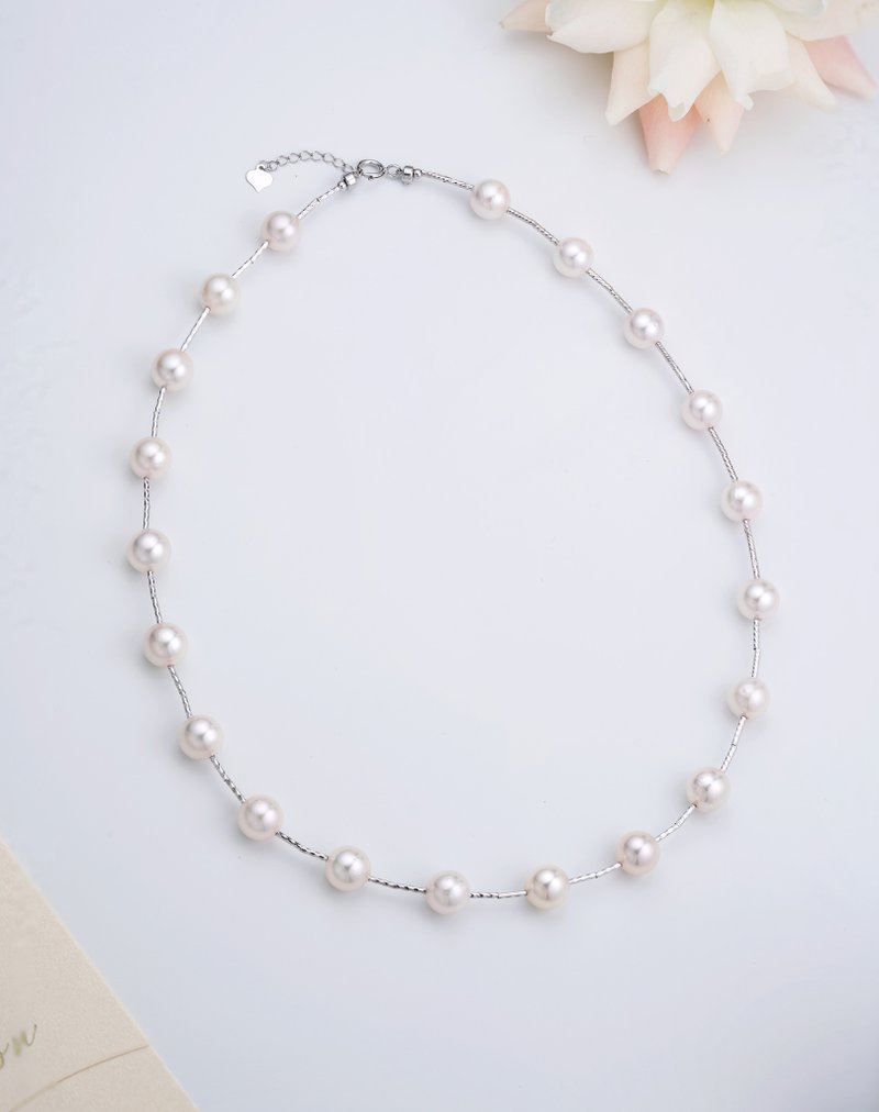 Akoya 特式K金管 18K白金 项链 - 项链 - 珍珠 银色