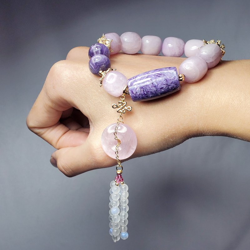 顶级紫龙晶 猫眼紫锂辉 古钱 蓝月光 流苏 招财 手链 单品 礼物 - 手链/手环 - 宝石 紫色