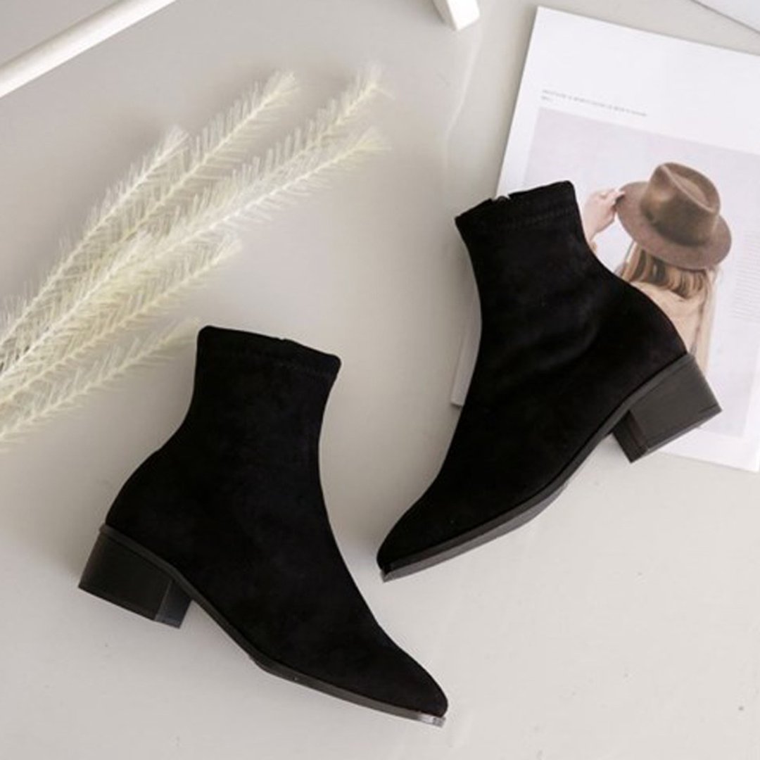 PRE-ORDER韩国人手制 MACMOC Hogan Suede(BLACK) 简约加绒袜靴 - 女款短靴 - 人造皮革 黑色
