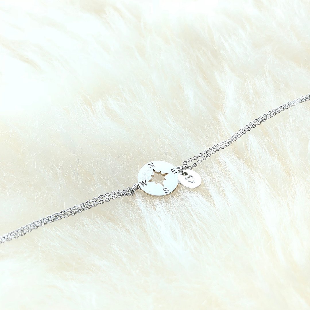 爱。方向 手链 Love 。Compass Bracelet 情人礼物 生日礼物 纪念日礼物 - 手链/手环 - 其他金属 银色