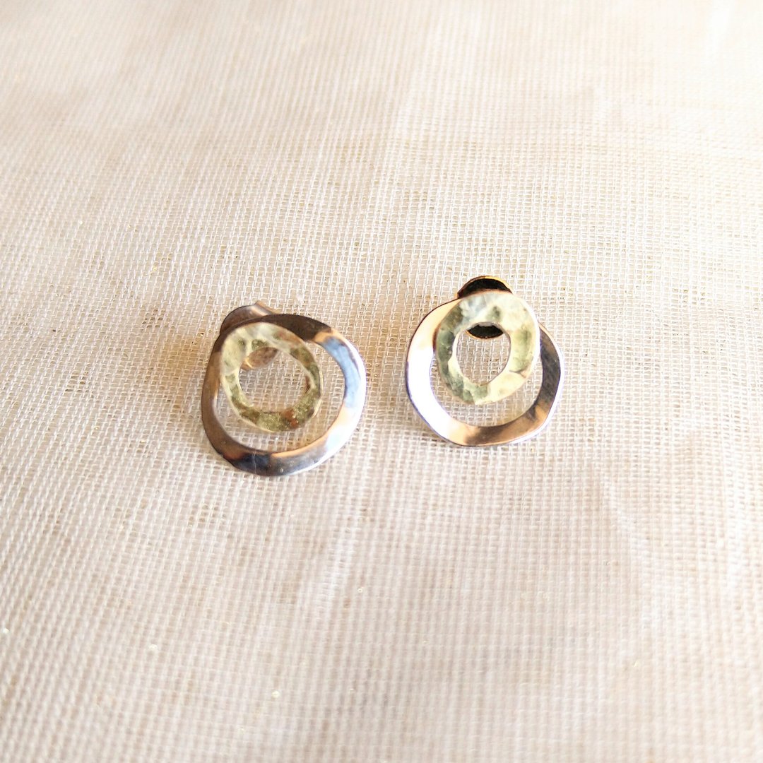 Brass Silver double 2way earrings - 耳环/耳夹 - 铜/黄铜 金色