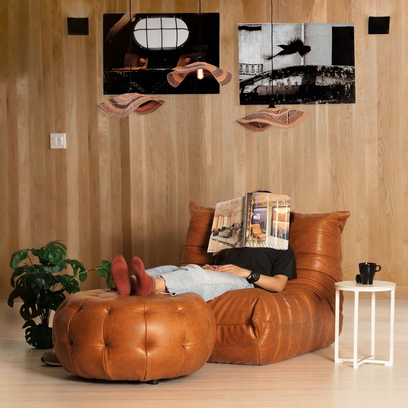 毛毛虫沙发 懒人懒骨头沙脚垫椅 亚柏皮革沙发 复古造型椅凳 乔迁 - 椅子/沙发 - 人造皮革 咖啡色