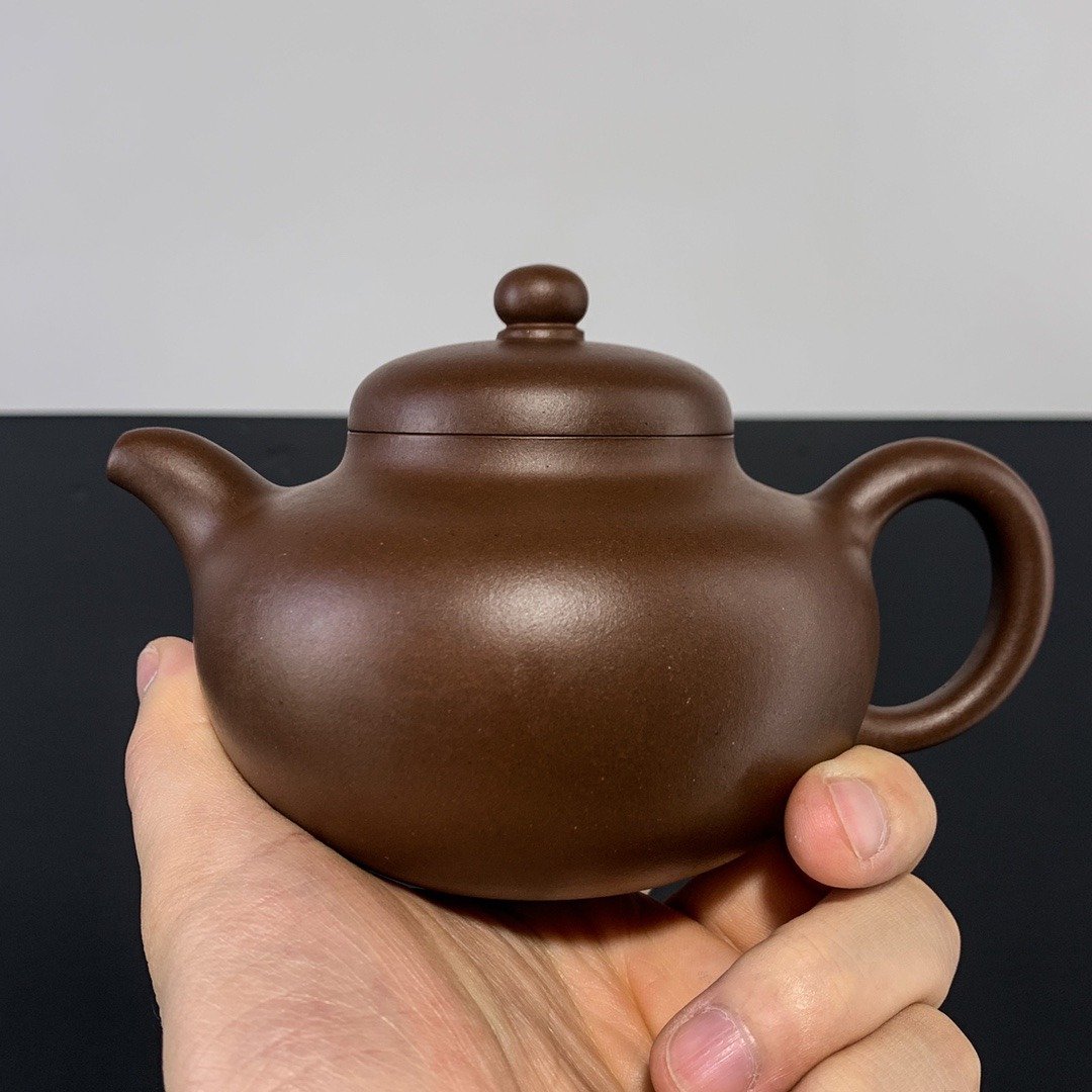 全手工 柿圆壶 紫泥 300cc 精品原矿紫泥全手工制作 经典器型 - 茶具/茶杯 - 陶 灰色