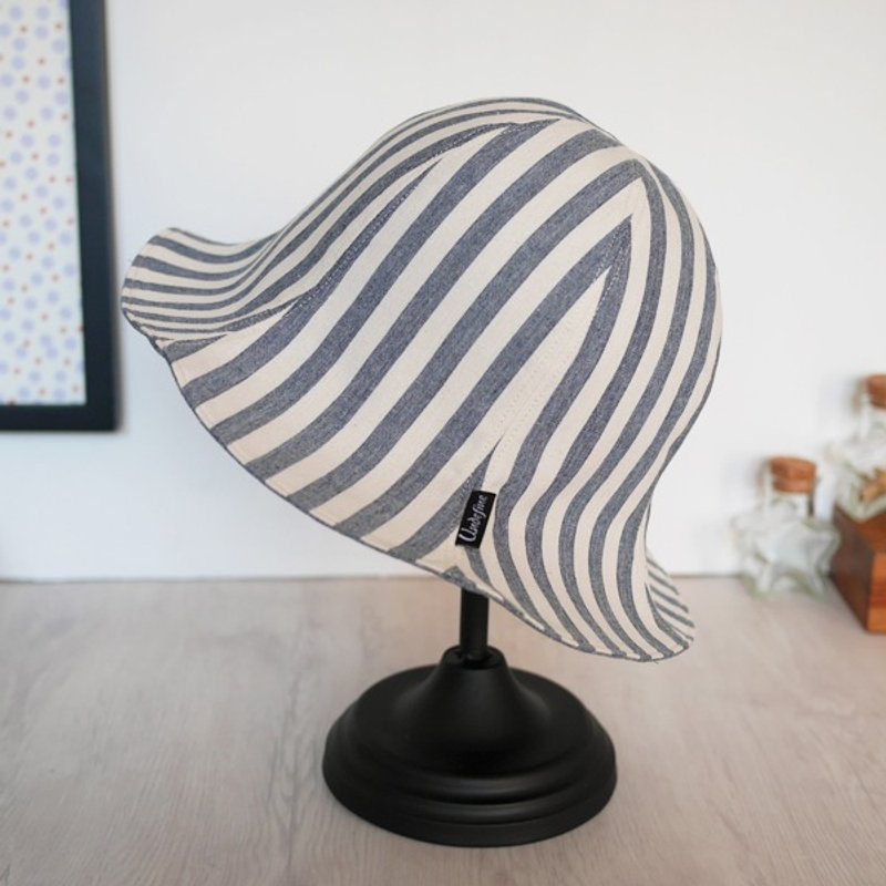 小清新纯色条纹六片双面渔夫帽-蓝 - 帽子 - 棉．麻 蓝色