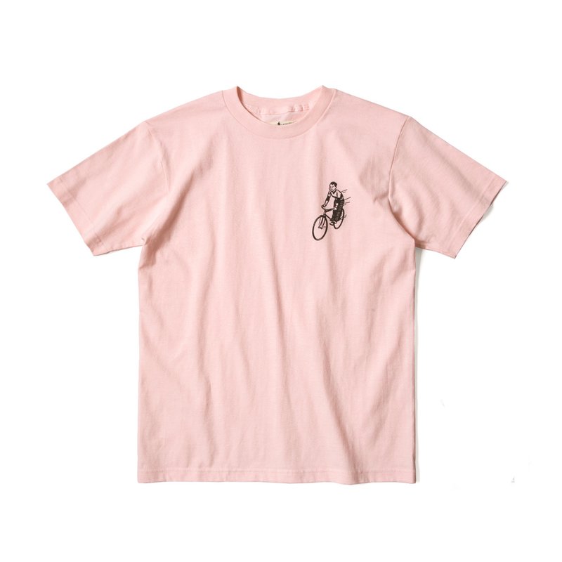 ISLAND SCOUTS圆桶无缝机织复古美式印花T恤-自行车印花粉红白2色 - 男装上衣/T 恤 - 棉．麻 粉红色
