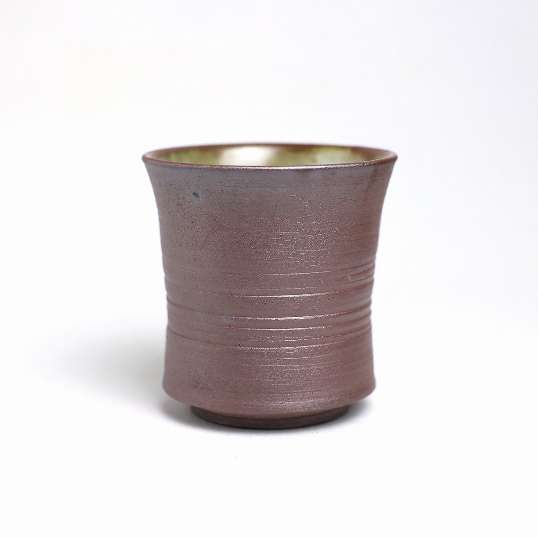 明芽窑 l 柴烧内外双色璇纹水杯 暗红 内外不同色 陶杯 杯子 H9 - 茶具/茶杯 - 陶 银色