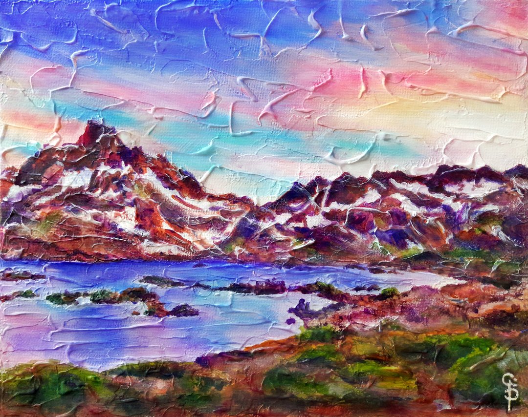 原画油画山水日落千岛湖山 - 墙贴/壁贴 - 其他材质 多色