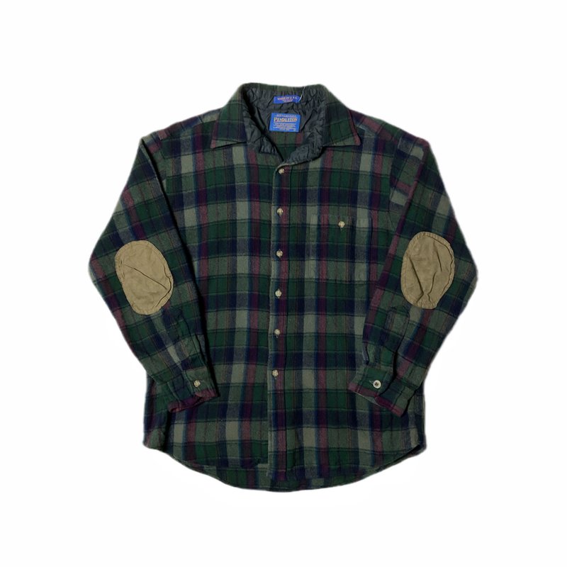 Pendleton 皮革拼接格纹羊毛衬衫 - 男装衬衫 - 羊毛 多色