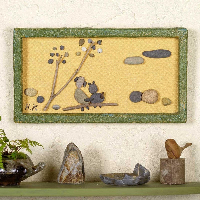 卵石艺术故事框架墙面装饰自然艺术墙面装饰浮木艺术 50 - 墙贴/壁贴 - 石头 咖啡色