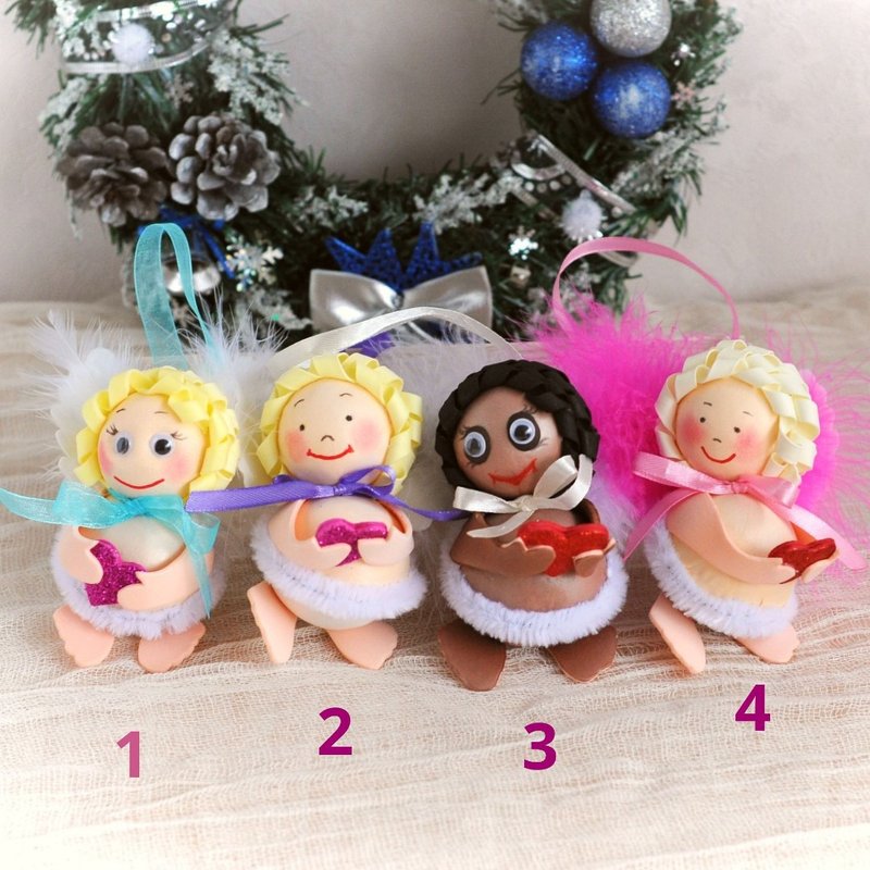 Handmade hanging angels for Christmas tree decoration, car decor. Angel figurine - 玩偶/公仔 - 其他材质 多色