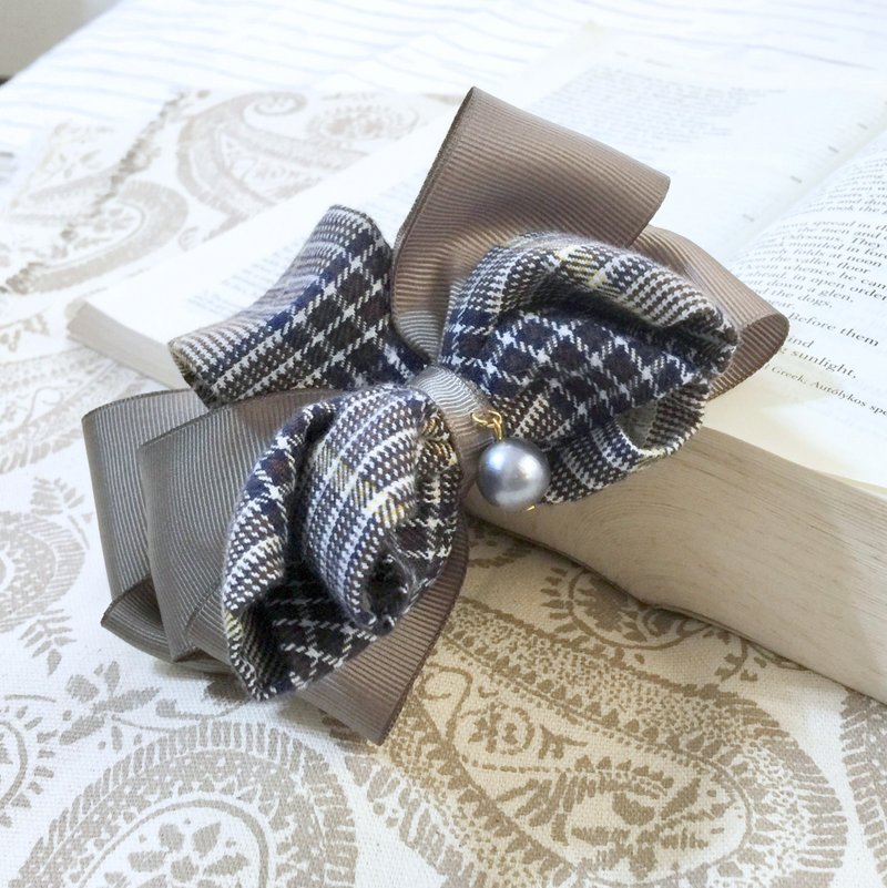 蓝/学院风质感典雅格纹毛料鲨鱼夹 相交夹 弹簧夹 香蕉夹 马尾夹 - 发饰 - 其他材质 蓝色