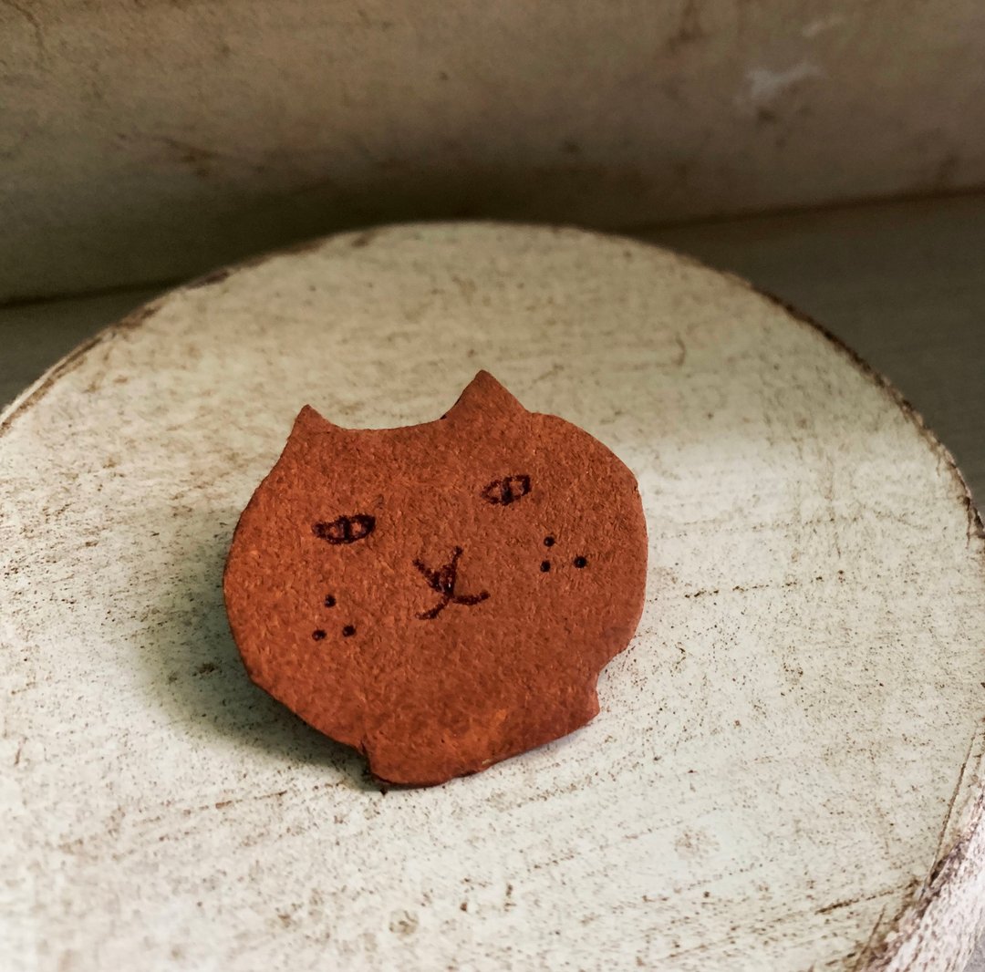 Cat 猫 复古 皮革 别针 胸针 - 胸针 - 真皮 