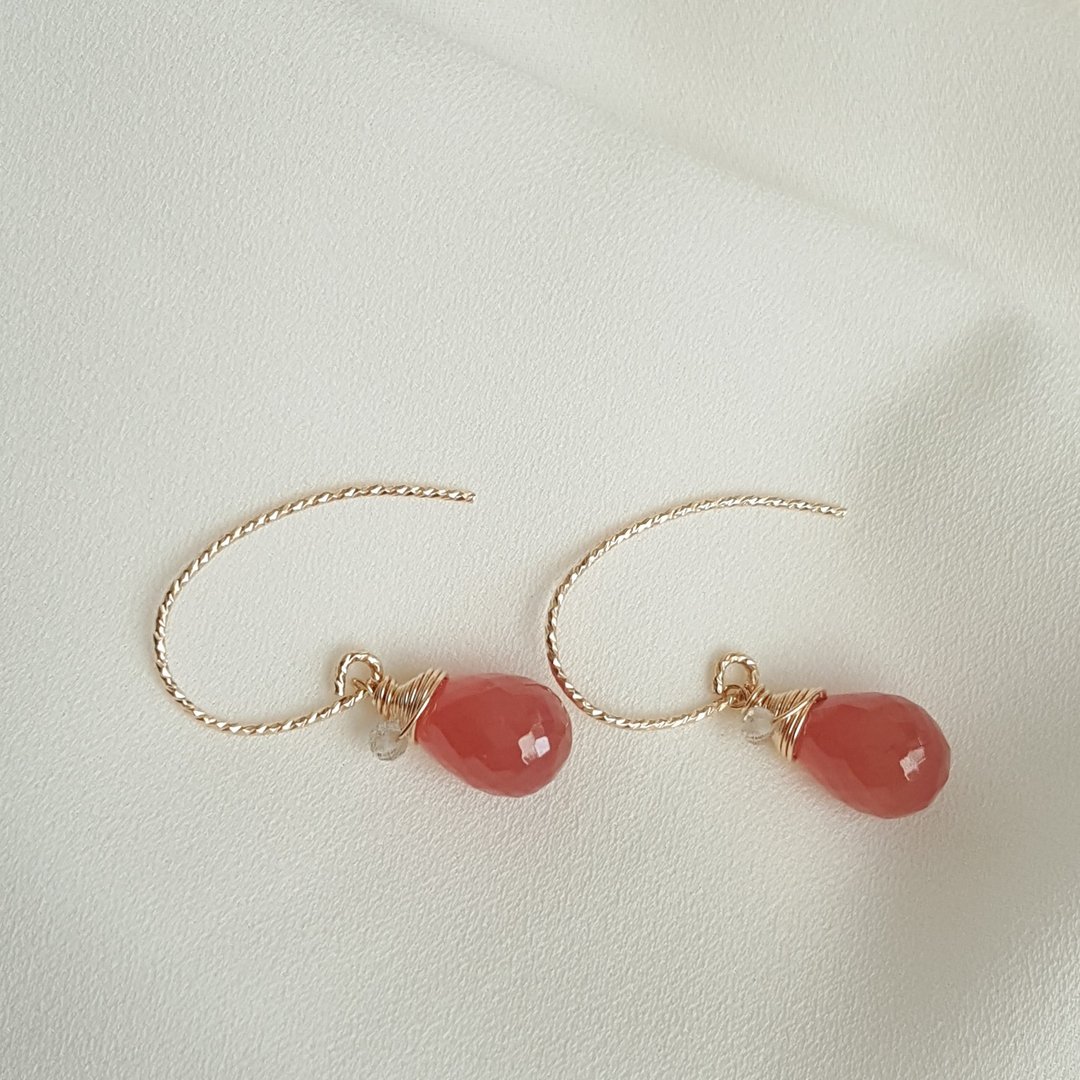 14kgf Rhodochrosite 耳环 - 耳环/耳夹 - 半宝石 