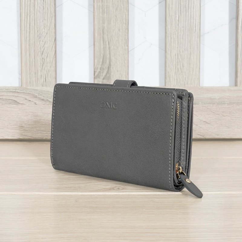 意大利植鞣革舌扣零钱袋牛皮中夹95139(灰色) - 皮夹/钱包 - 真皮 灰色