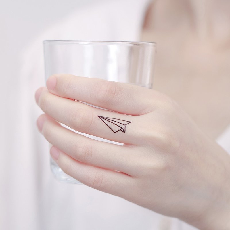 刺青纹身贴纸 -  纸飞机 线条 2入 - 纹身贴 - 纸 黑色