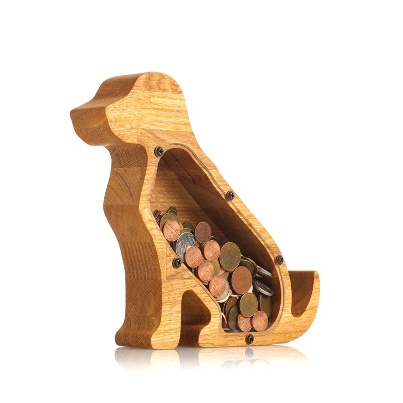 狗狗存钱筒儿童房间装饰，男孩女孩个人化存钱罐，狗奴礼物 - 储蓄罐 - 木头 