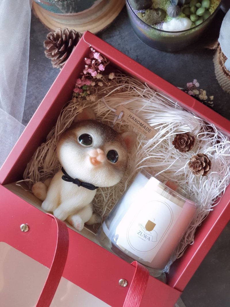 香氛蜡烛礼盒|猫咪/石虎造型280g+容器蜡烛180g-200g |15种香调选 - 香薰/精油/线香 - 蜡 