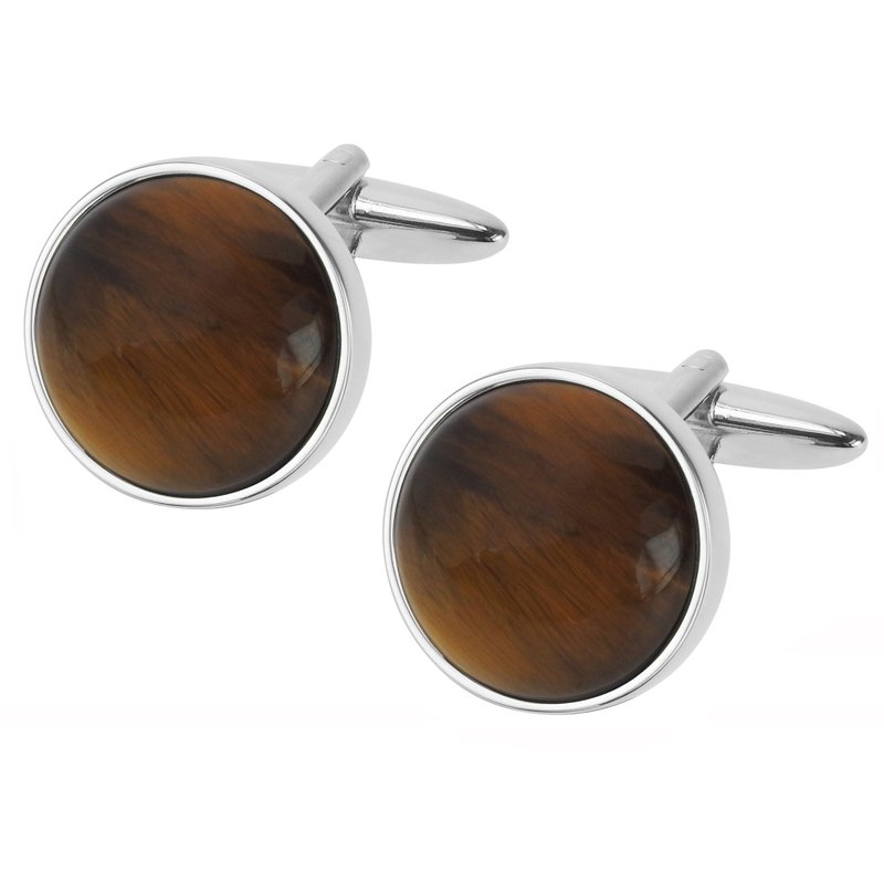 圆形虎眼石袖扣 - 袖扣 - 其他金属 咖啡色