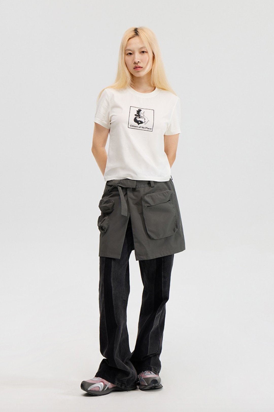 Pocket Cargo Skirt-Belt 抽纸口袋腰带裙 无性别穿搭 - 裙子 - 其他材质 灰色