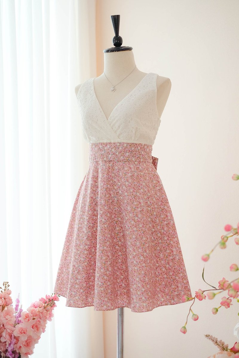 Pink Floral Sundress Spring Summer Tea Dress Vintage Inspired - 洋装/连衣裙 - 其他材质 粉红色