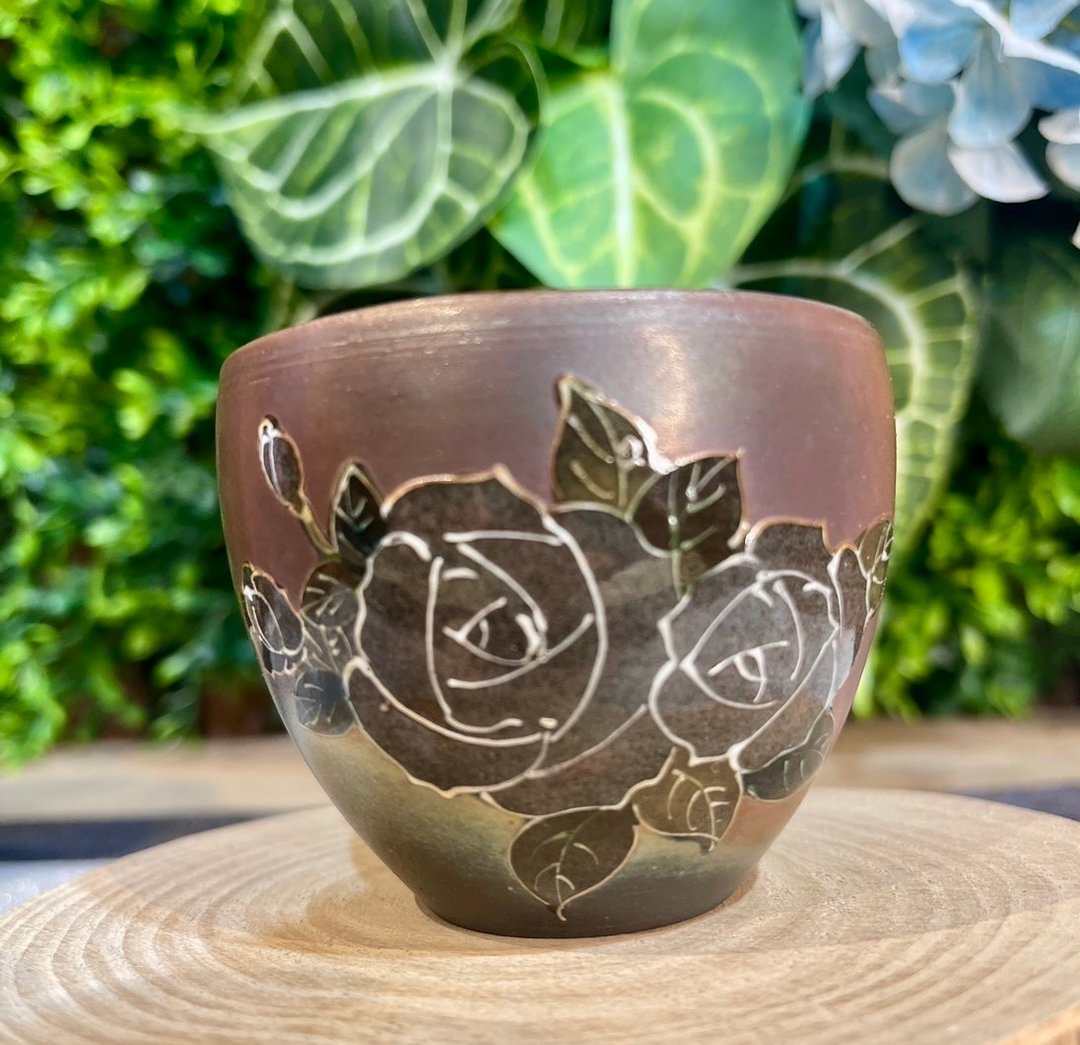 礼品/ 釉彩玫瑰柴烧杯/手作/手工彩绘/独一无二/难度较高烧制 - 其他杯子 - 陶 