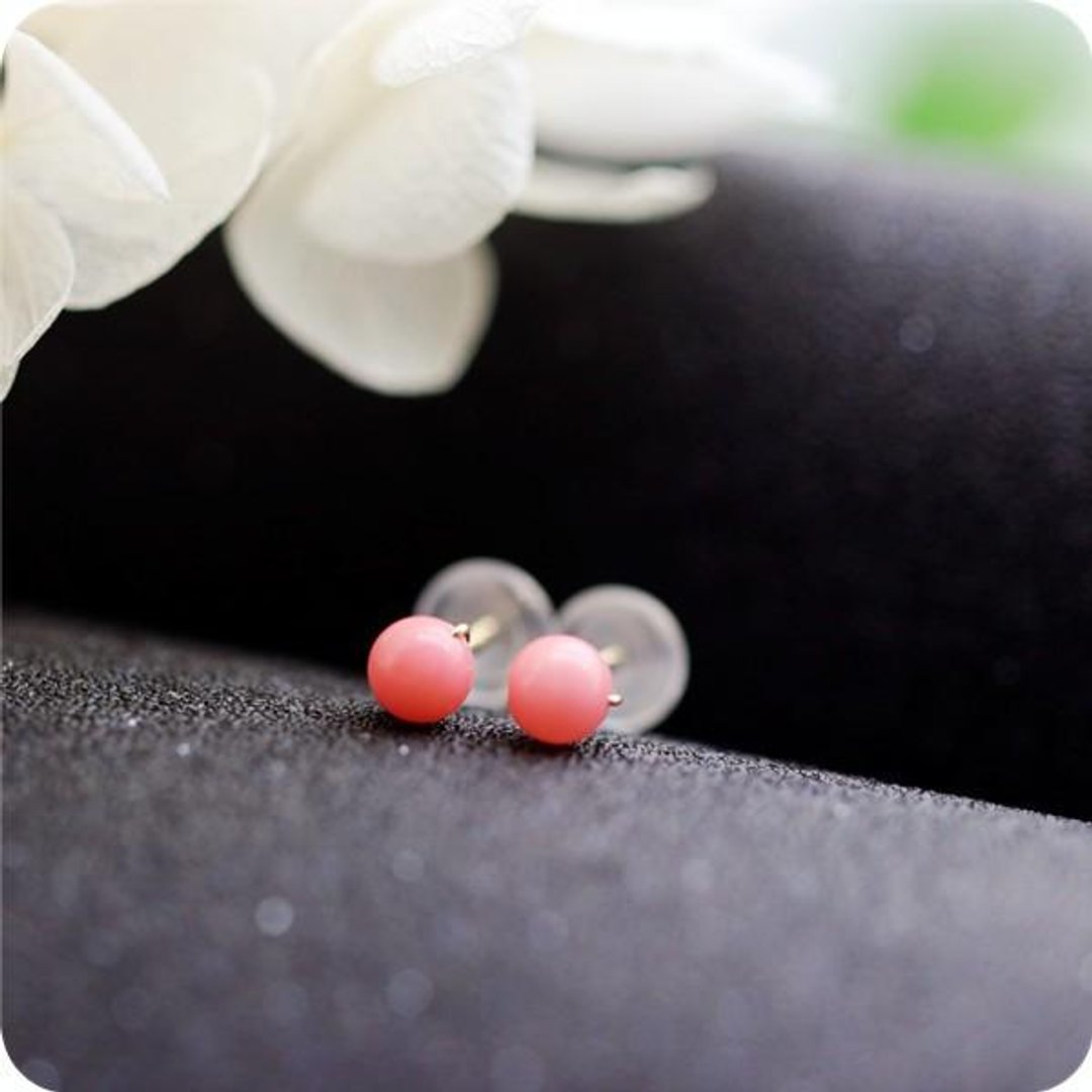Pink coral screw screw stud earrings Clip-On March birthstone 4mm - 耳环/耳夹 - 宝石 粉红色