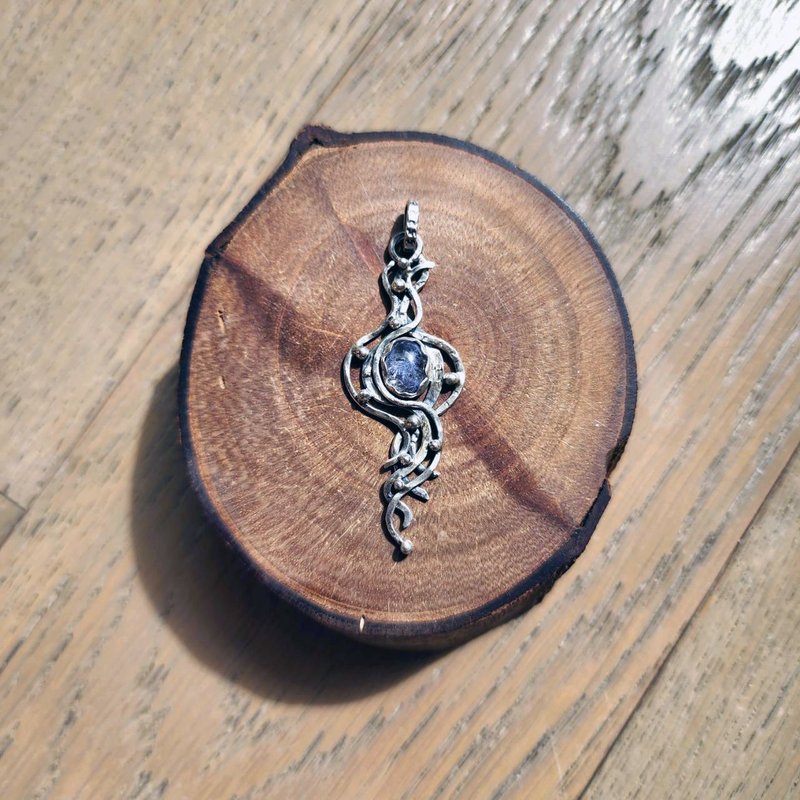 【曲水辰手作】蓝线石水晶纯银吊坠 - 项链 - 宝石 蓝色