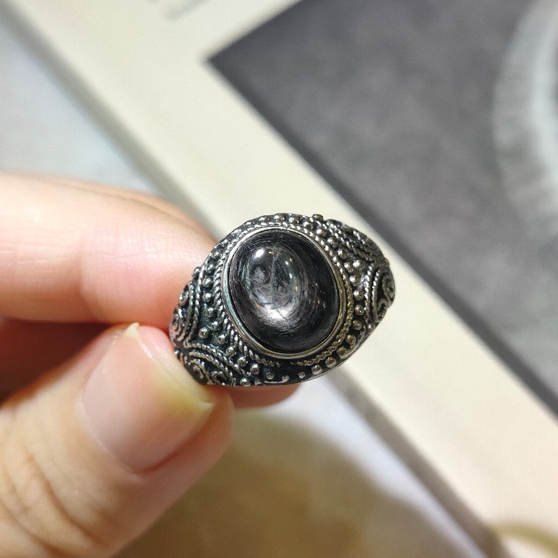 Le Bonheur 金运石戒指 开口可调节(情人节 生日礼物) - 戒指 - 半宝石 黑色