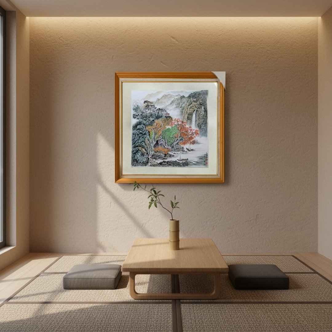 山上白瀑一束 水墨设色原作 半生熟宣纸 山水挂画 - 海报/装饰画/版画 - 纸 