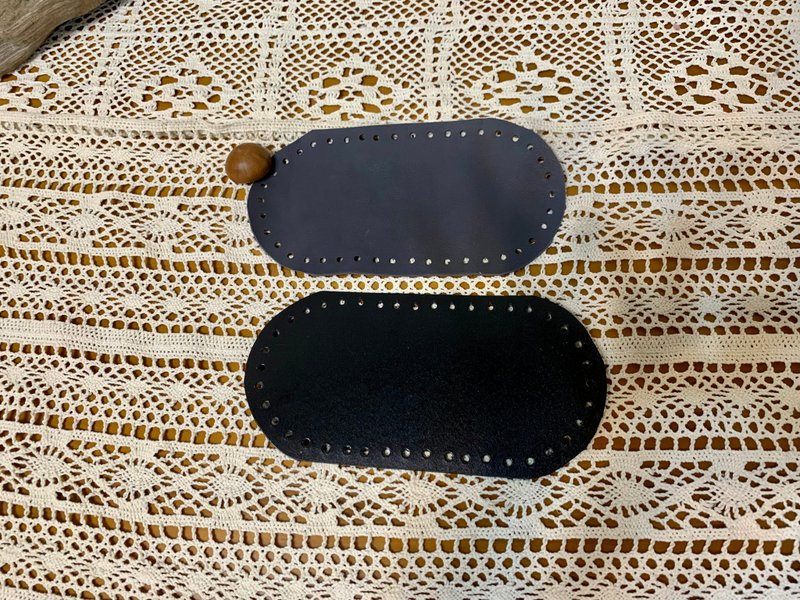 手工DIY带孔真皮革包底+塑胶板。灰c款=椭圆底42孔。20*10厘米 - 皮件 - 真皮 