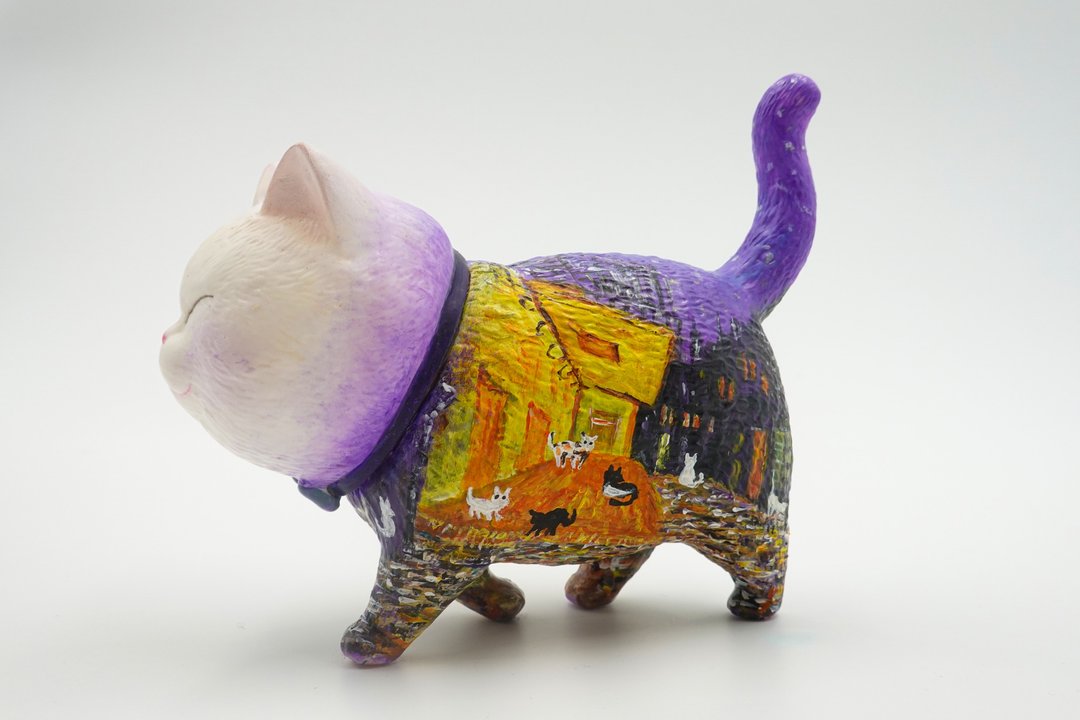 【限量】猫咪手绘公仔-梵谷猫 - 摆饰 - 塑料 多色
