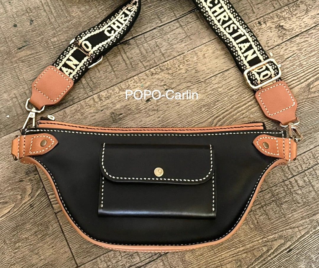 POPO│致黑│皮革腰包. 船型 leather - 侧背包/斜挎包 - 真皮 黑色