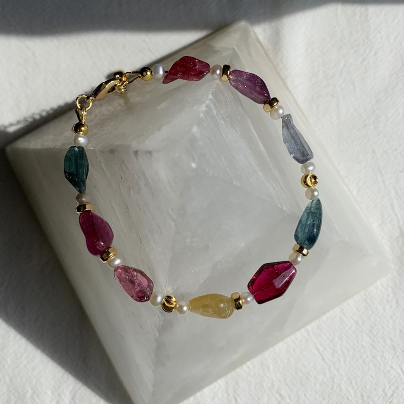 糖果色系 宝石红 艳丽糖果碧玺手链 天然水晶设计手链 碧玺原石 - 手链/手环 - 半宝石 多色