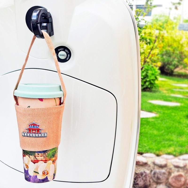 刺绣饮料袋 | 建筑物系列-台南赤崁楼 | 文艺轻黏 - 随行杯提袋/水壶袋 - 棉．麻 多色