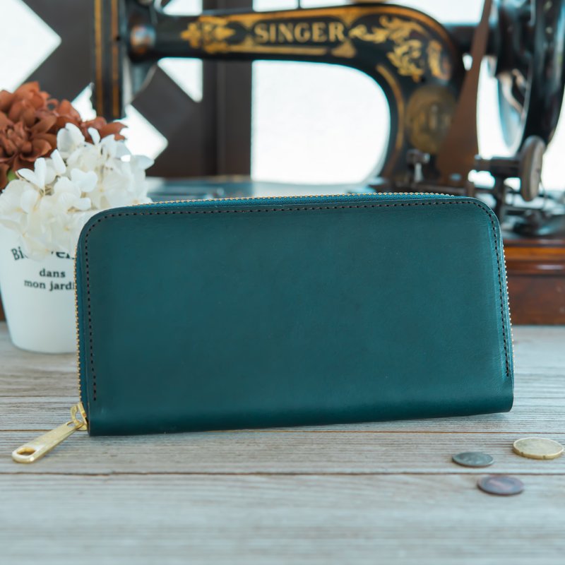 Japan made cowhide packaging Tochigi leather production blue blue made in JAPAN handmade leather wallet - 皮夹/钱包 - 真皮 蓝色